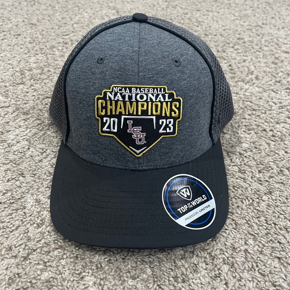 LSU Tigers Hat Mens Grey Black 2023 Baseball National Champions Top Of The World